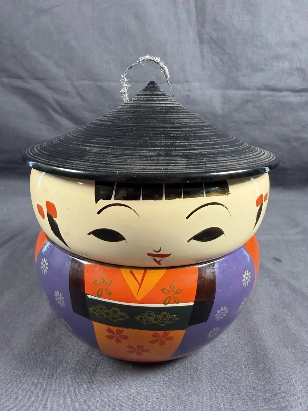 Japanese Lacquer Stacking Box Kokeshi Doll Trinket Bento Bowls 3 Piece